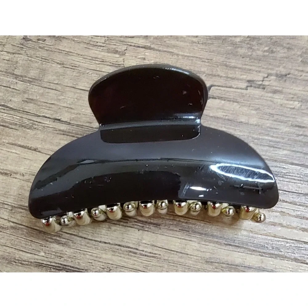 Solid  Acrylic Hair Claw Clip Dark Brown Gold Accent Z32